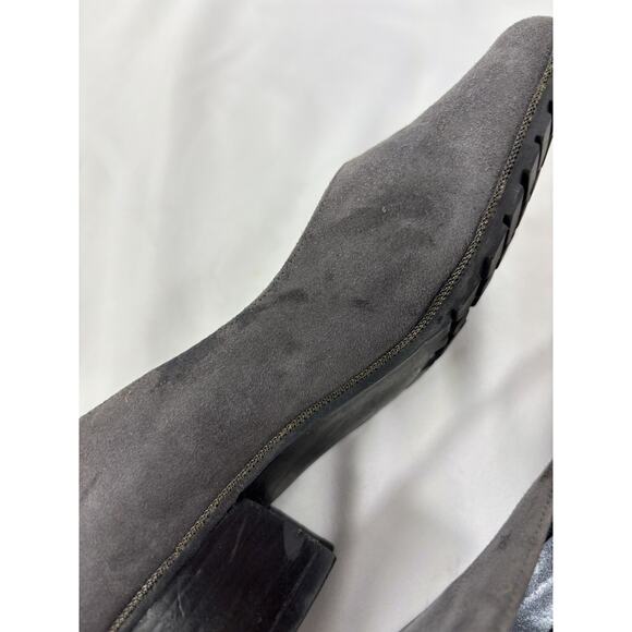 Stuart Weitzman Low Heel Pumps Dark Grey Suede Size 8 Square Toe Low Block Heel - Picture 10 of 14